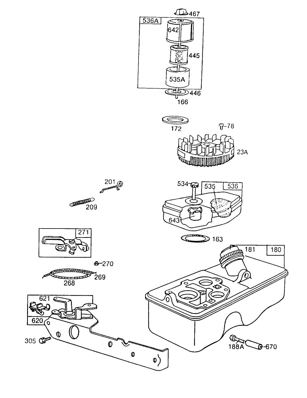 Fuel Tank,control Bracketa/C Diagram and Parts List for 112982-3912-XX  Briggs and Stratton Engine